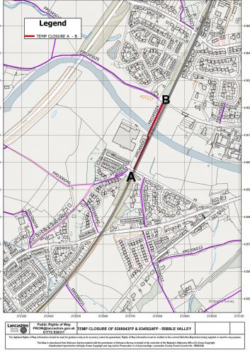 PUBLIC FOOTPATHS 0306043 BILLINGTON AND LANGHO & 0345024 WHALLEY, RIBBLE VALLEY BOROUGH) (TEMPORARY PROHIBITION OF THROUGH TRAFFIC) ORDER 2023