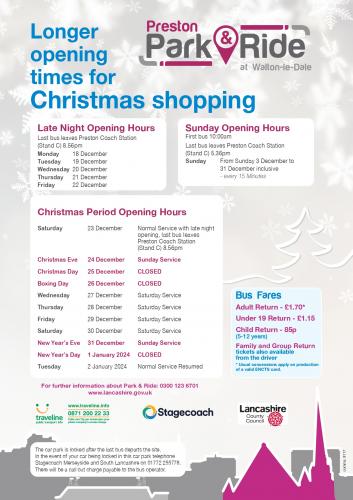 Longer & opening times for Christmas shopping - Walton le Dale Park & Ride