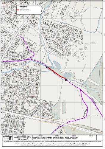 TEMPORARY CLOSURE OF FOOTPATH  FP0345030 WHALLEY, RIBBLE VALLEY