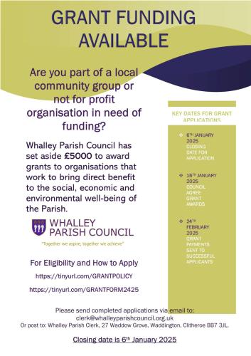 Grant Application deadline 6th January 2025