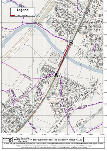TEMPORARY CLOSURE OF FOOTPATHS FP0306043 BILLINGTON & LANGHO AND FP0345024 WHALLEY, RIBBLE VALLEY
