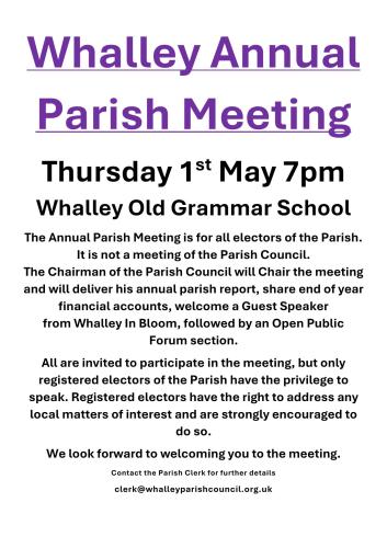 Annual Parish Meeting - Thursday 1st May 2025