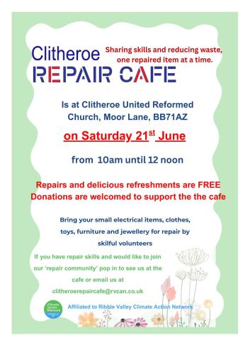 Clitheroe Repair Cafe - Saturday 21st June 