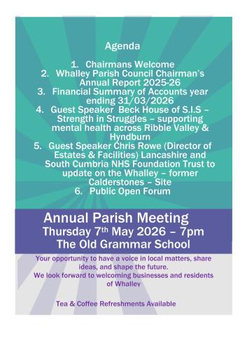 Annual Parish Meeting - this Thursday 7th May at 7pm - The Old Grammar School